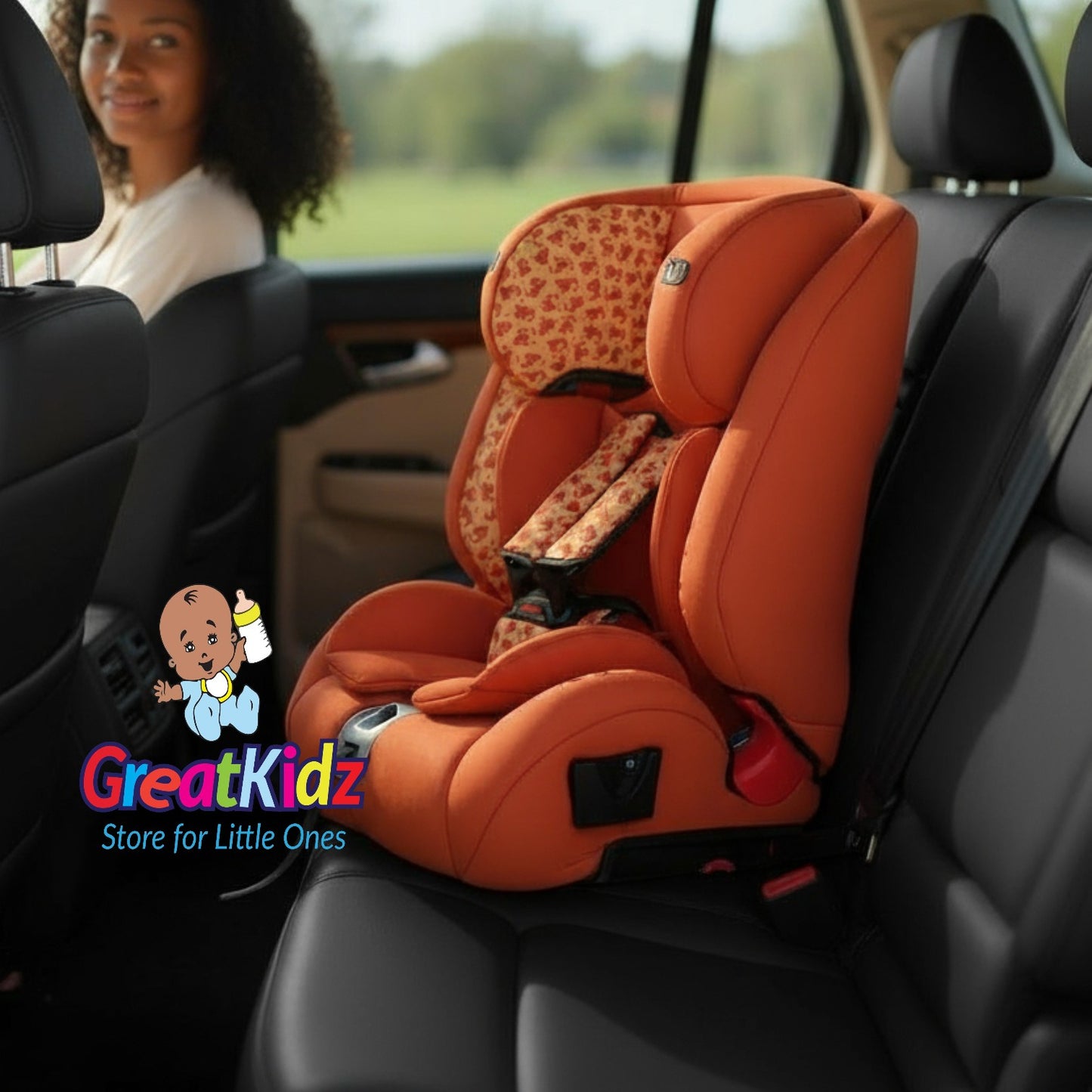 Baby Car Seat for Kids Age 9 Months - 12 Years with Latch Top Tether System-Orange